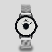 Montre femme élégante à la mode bracelet aimanté magnétique acier argenté argent interchangeable cadran blanc et noir marque française envoi rapide cadeau trotteuse ronde circulaire 