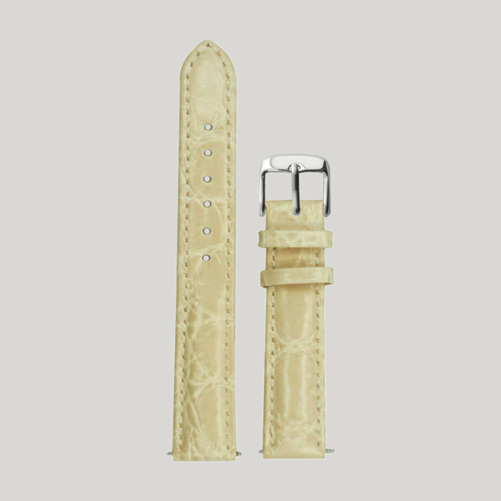 Bracelet Montre Cuir Croco Beige Blanc 14mm